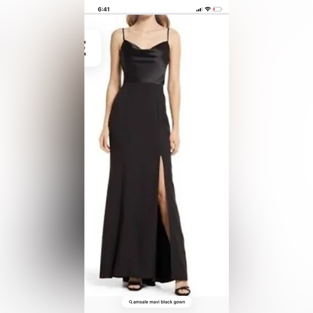 Amsale Black Mavi gown bridesmaid/wedding guest side‎ slit cowl bodice sz 18